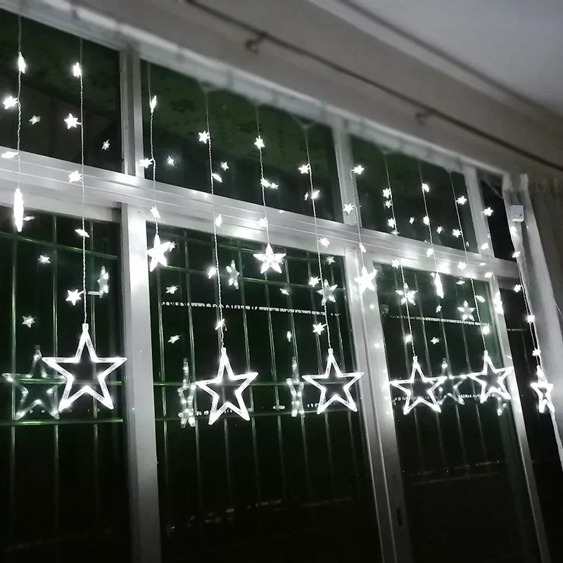 Sterren LED-gordijnslinger warm wit – feestelijke verlichting voor binnen en buiten
