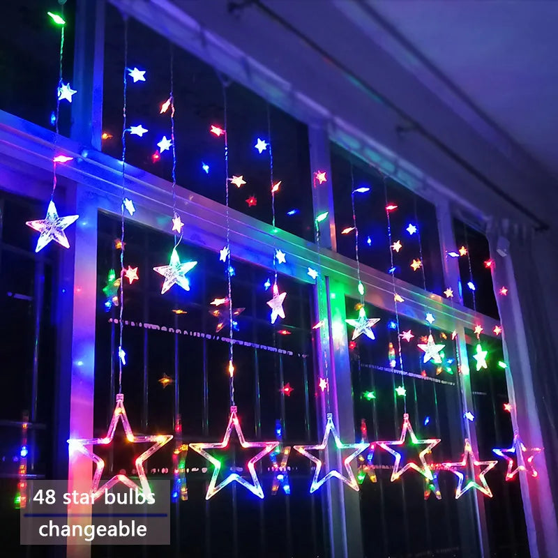 Sterren LED-gordijnslinger warm wit – feestelijke verlichting voor binnen en buiten
