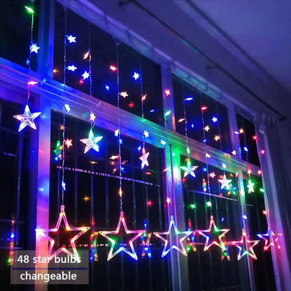 Sterren LED-gordijnslinger warm wit – feestelijke verlichting voor binnen en buiten