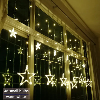 Sterren LED-gordijnslinger warm wit – feestelijke verlichting voor binnen en buiten
