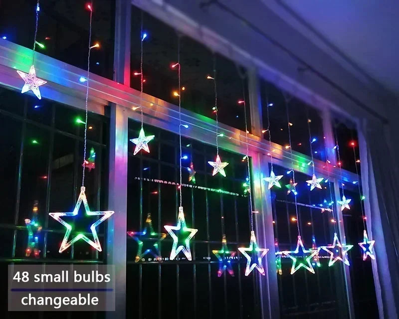 Sterren LED-gordijnslinger warm wit – feestelijke verlichting voor binnen en buiten