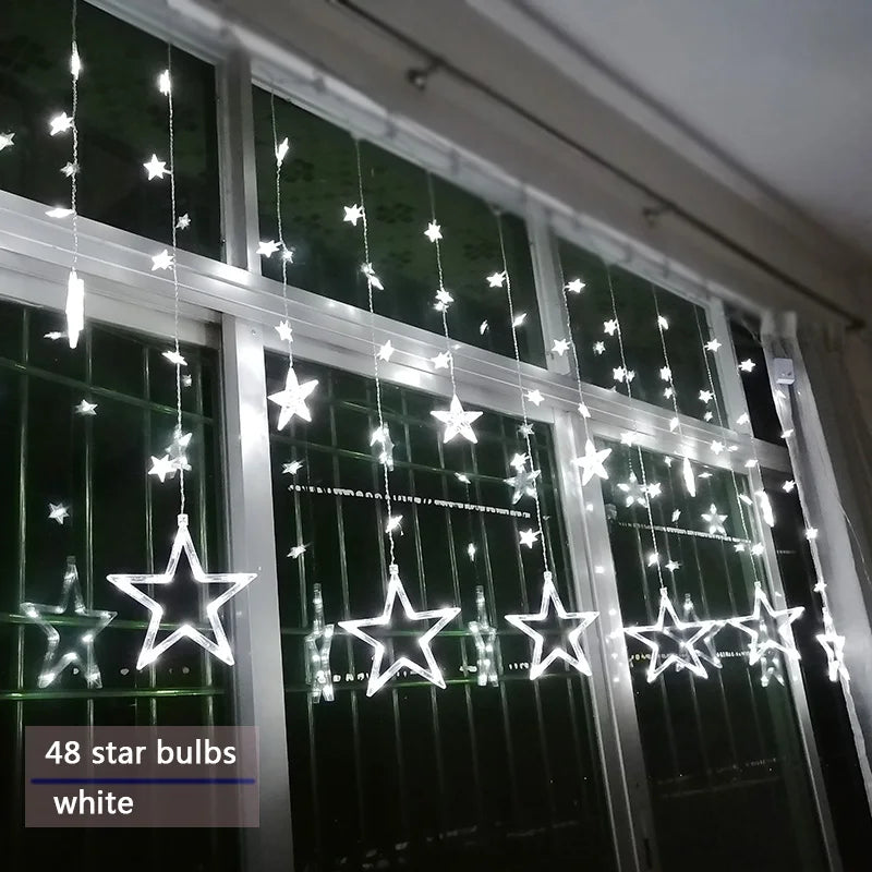 Sterren LED-gordijnslinger warm wit – feestelijke verlichting voor binnen en buiten