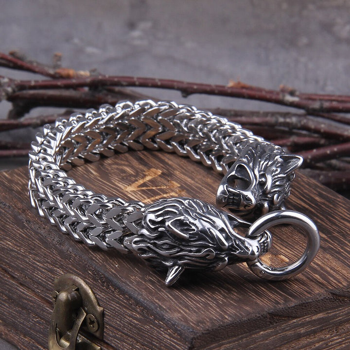 Zilveren Viking Armband "WolfBand" – Handgemaakt met Fenrir-Motief
