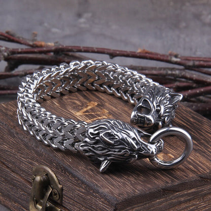 Zilveren Viking Armband "WolfBand" – Handgemaakt met Fenrir-Motief