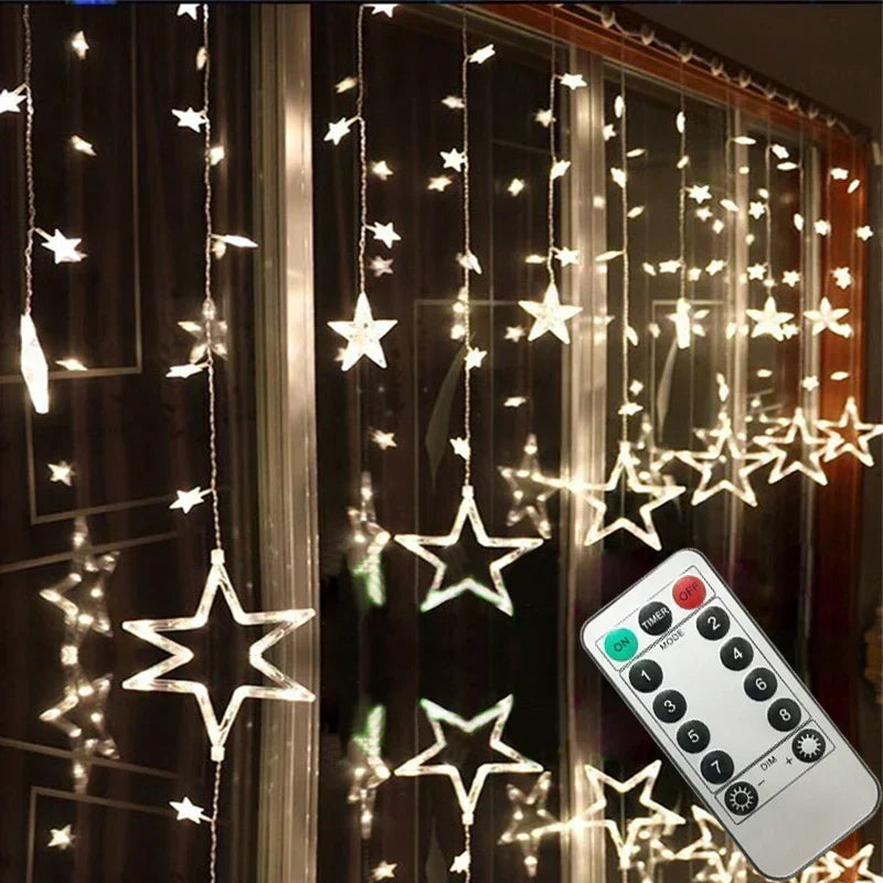 Sterren LED-gordijnslinger warm wit – feestelijke verlichting voor binnen en buiten