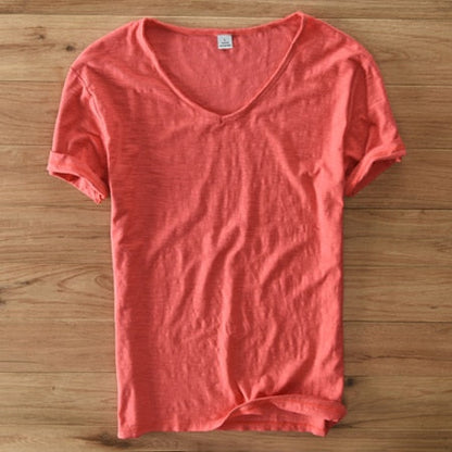 Linnen Katoenen V-Hals Shirt Heren – Ademend en Comfortabel
