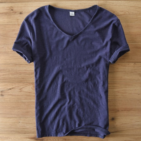 Linnen Katoenen V-Hals Shirt Heren – Ademend en Comfortabel