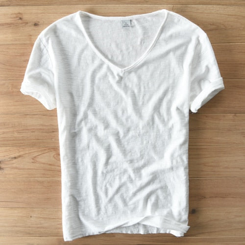 Linnen Katoenen V-Hals Shirt Heren – Ademend en Comfortabel
