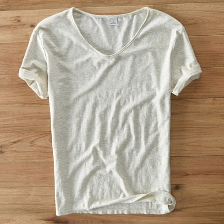 Linnen Katoenen V-Hals Shirt Heren – Ademend en Comfortabel