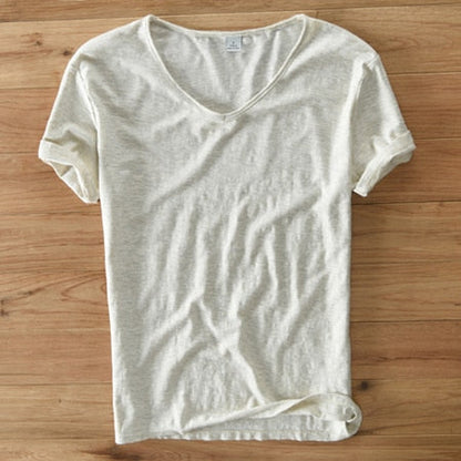 Linnen Katoenen V-Hals Shirt Heren – Ademend en Comfortabel
