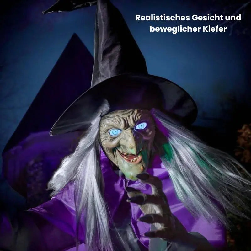 Zwevende Heks Halloween Decoratie – 1,8 M Grote Geanimeerde Heks Op Bezem Met Geluid En Sensor