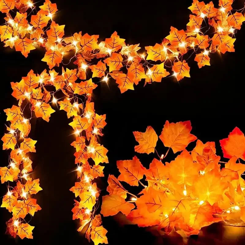 Herfst LED-lichterketting met bladeren en pompoenen - 3 meter, 20 lampjes