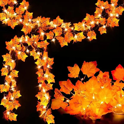 Herfst LED-lichterketting met bladeren en pompoenen - 3 meter, 20 lampjes