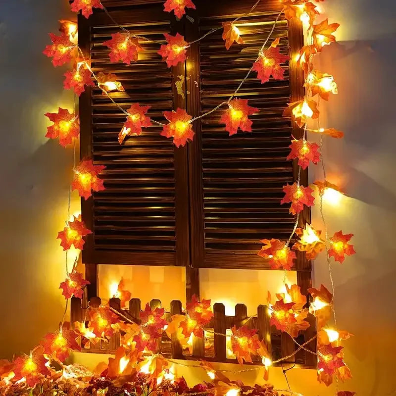 Herfst LED-lichterketting met bladeren en pompoenen - 3 meter, 20 lampjes