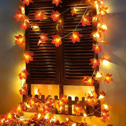 Herfst LED-lichterketting met bladeren en pompoenen - 3 meter, 20 lampjes