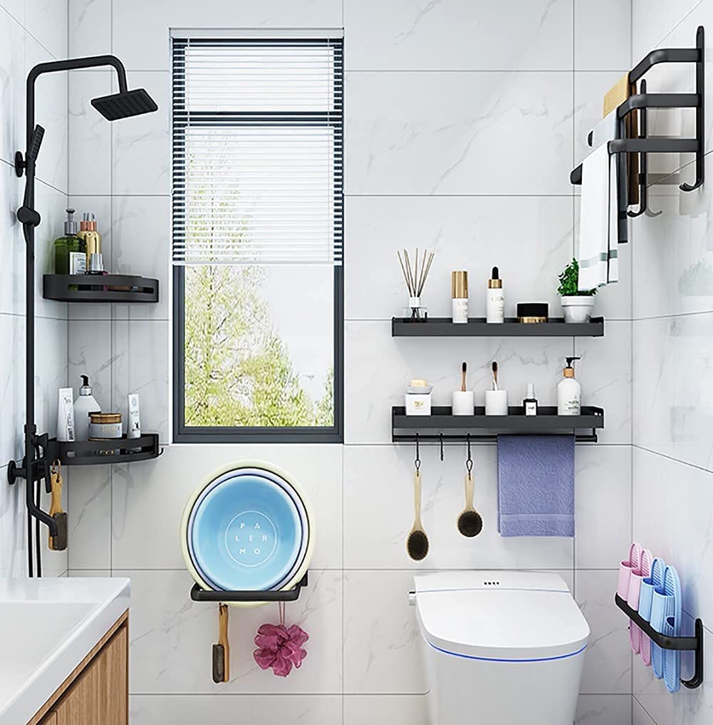 Handdoekhouder voor badkamer met haken 60/40 cm