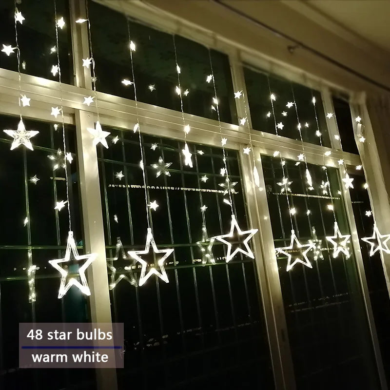 Sterren LED-gordijnslinger warm wit – feestelijke verlichting voor binnen en buiten