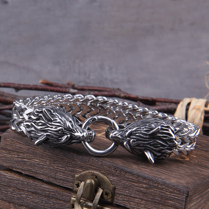 Zilveren Viking Armband "WolfBand" – Handgemaakt met Fenrir-Motief