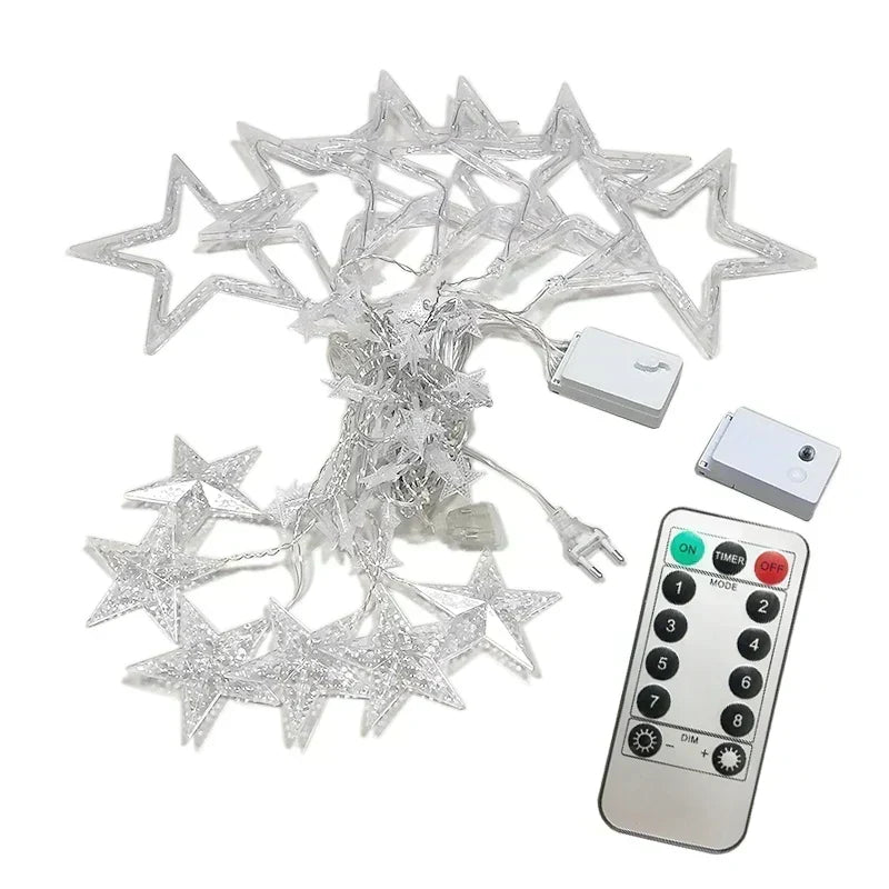 Sterren LED-gordijnslinger warm wit – feestelijke verlichting voor binnen en buiten