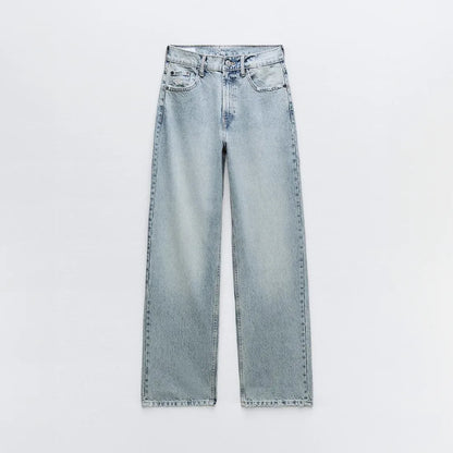 Dames High Waist Straight Denim Jeans met Gescheurde Details