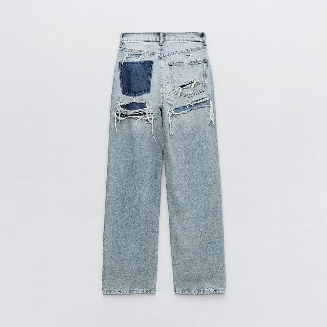 Dames High Waist Straight Denim Jeans met Gescheurde Details