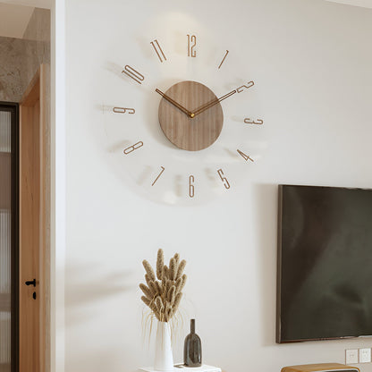 ClearWood Transparante Wandklok – Geruisloos Quartz met Houten Details