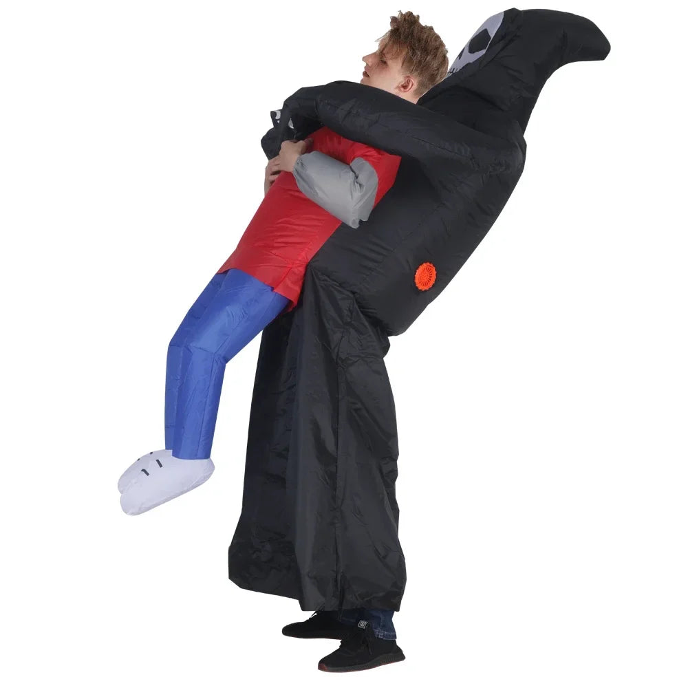 Opblaasbaar Spookkostuum met Zwarte Robe en Masker – Halloween Uniseks Outfit