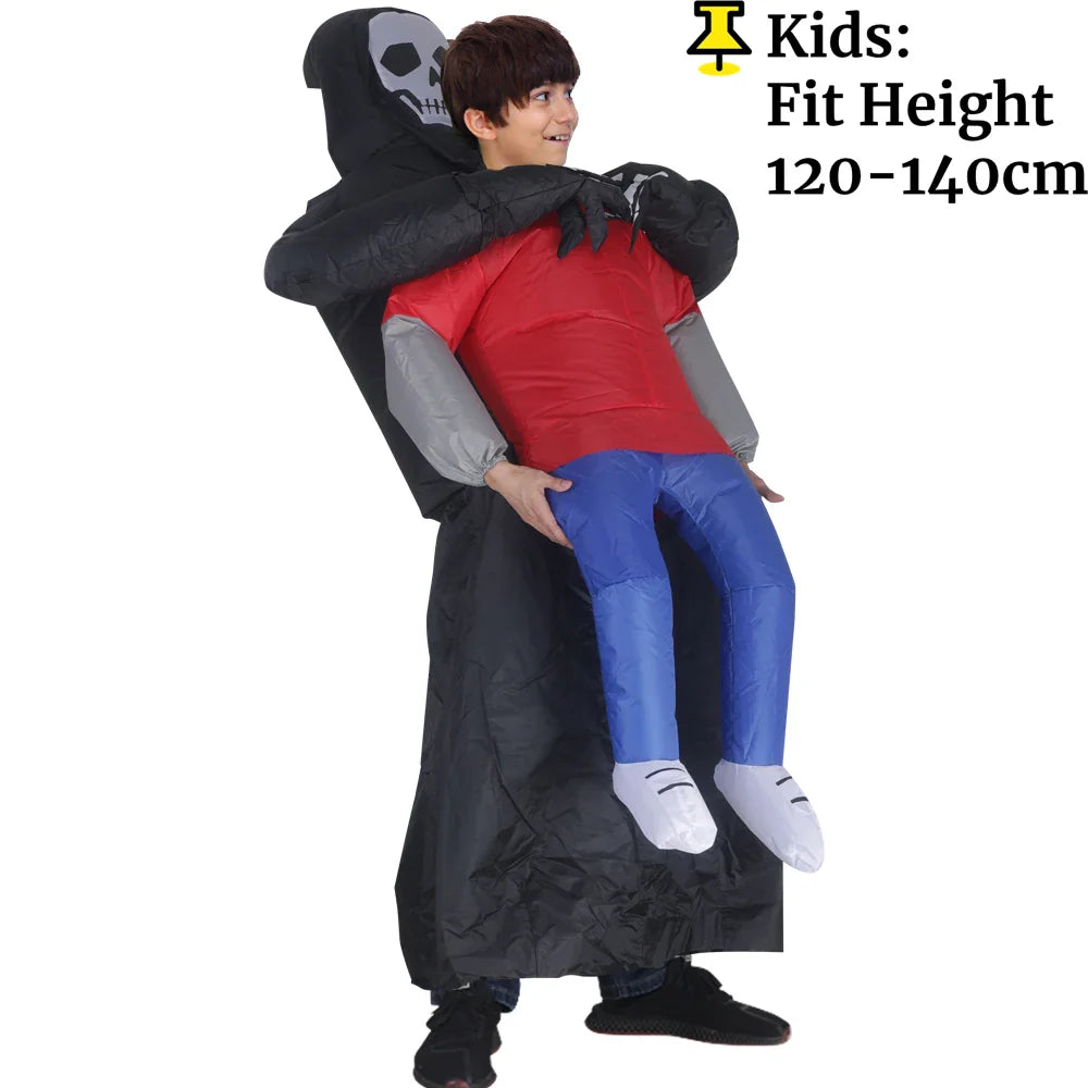 Opblaasbaar Spookkostuum met Zwarte Robe en Masker – Halloween Uniseks Outfit