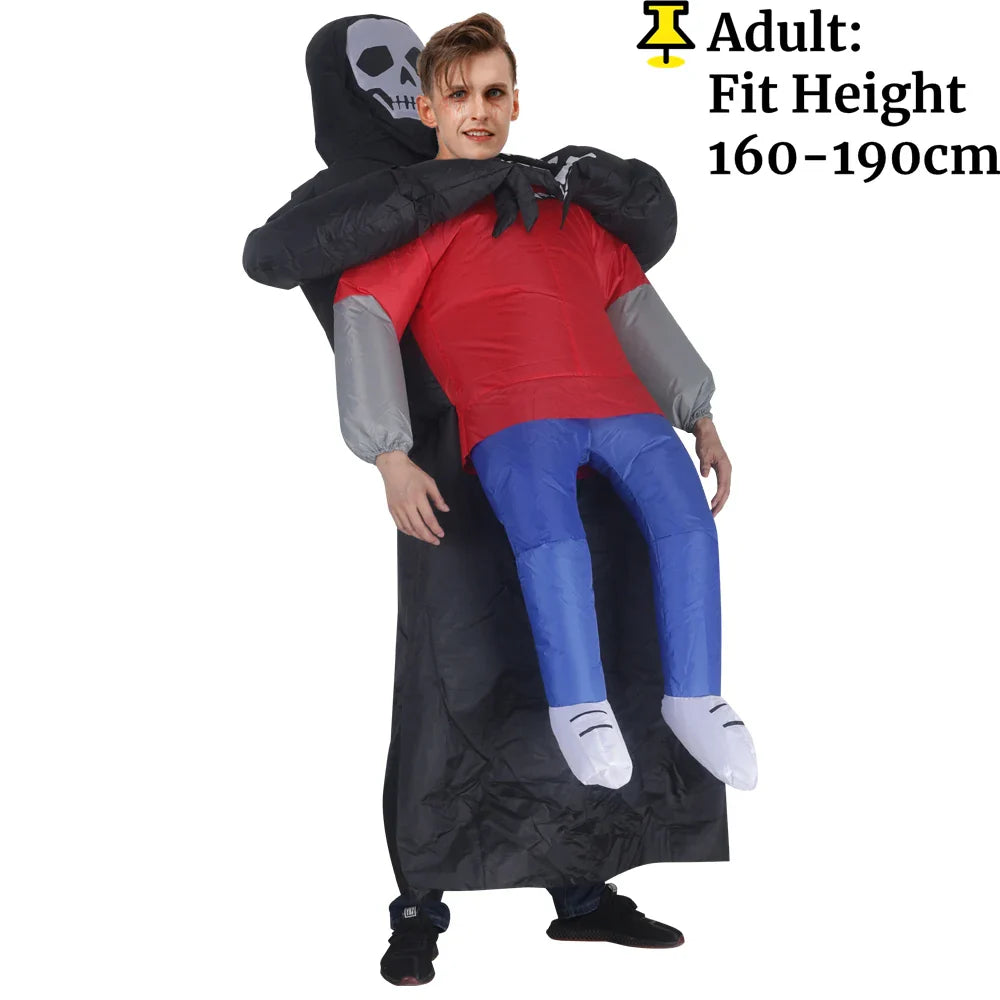 Opblaasbaar Spookkostuum met Zwarte Robe en Masker – Halloween Uniseks Outfit