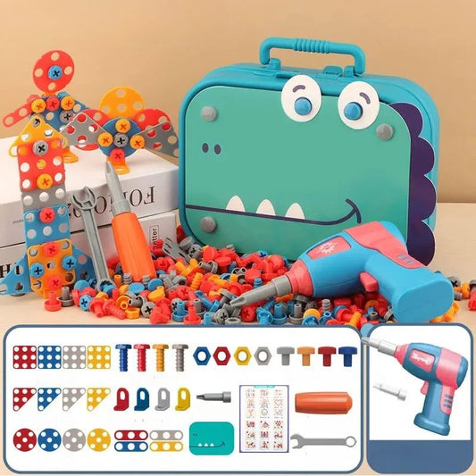 BuildiBox Creatieve Bouwset met Speelgoedboormachine – Draagbare Constructiekoffer voor Kinderen