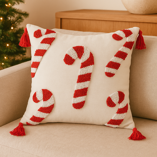 Jollora Kerst Kussenhoes – Snoepstokmotief voor Feestelijke en Gezellige Sfeer