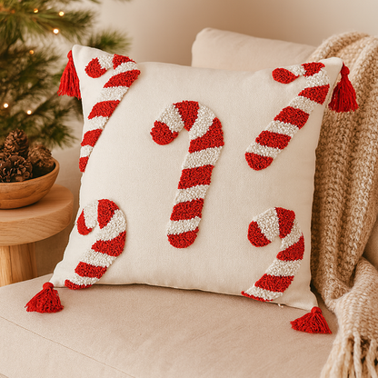 Jollora Kerst Kussenhoes – Snoepstokmotief voor Feestelijke en Gezellige Sfeer
