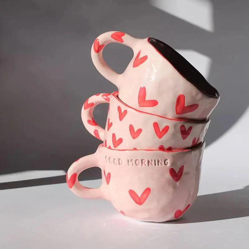 Keramische koffiemok met roze hart