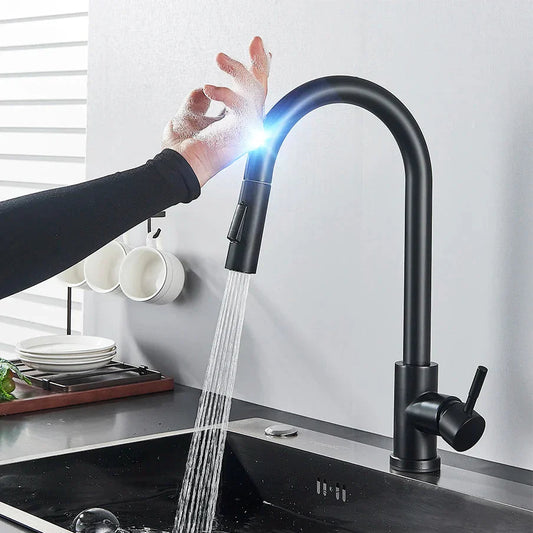 AquaTouch Sensor Keukenkraan – Uittrekbare Kraan met Geborsteld Nikkel & Slimme Bediening