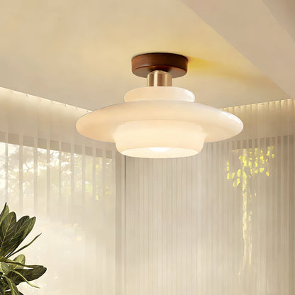 Scandinavische Walnoot Plafondlamp met Koperdetails – E27 LED – 28-32 cm