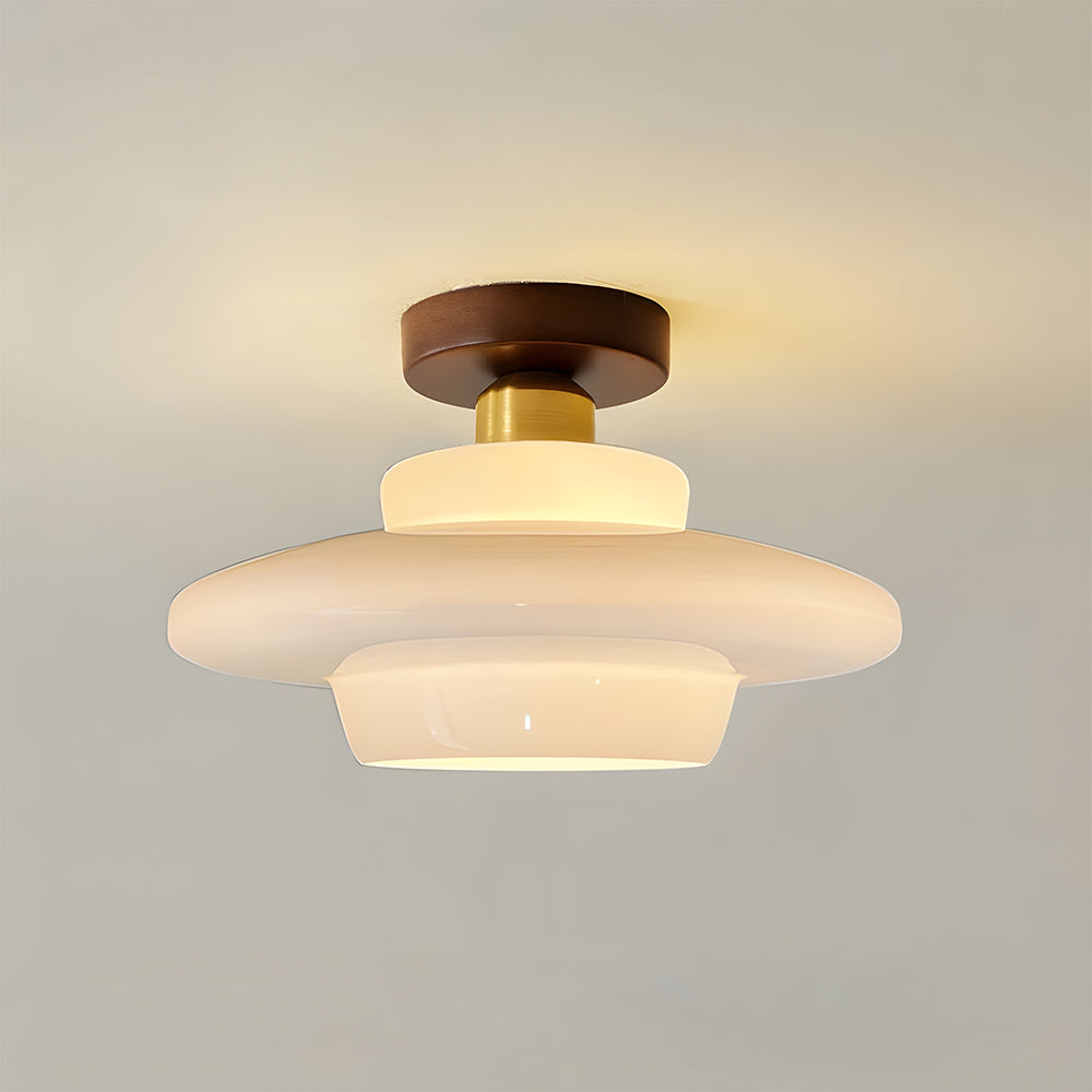 Scandinavische Walnoot Plafondlamp met Koperdetails – E27 LED – 28-32 cm