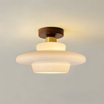 Scandinavische Walnoot Plafondlamp met Koperdetails – E27 LED – 28-32 cm