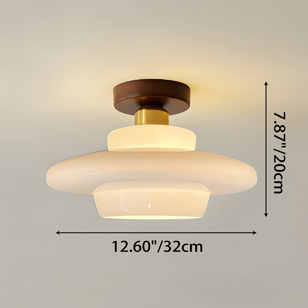 Scandinavische Walnoot Plafondlamp met Koperdetails – E27 LED – 28-32 cm