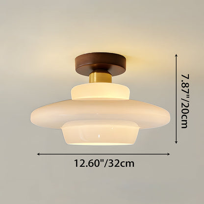 Scandinavische Walnoot Plafondlamp met Koperdetails – E27 LED – 28-32 cm