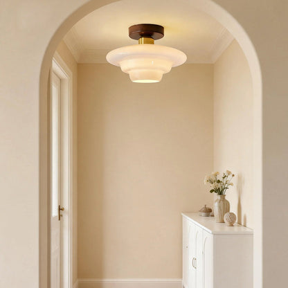 Scandinavische Walnoot Plafondlamp met Koperdetails – E27 LED – 28-32 cm