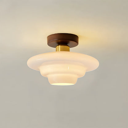 Scandinavische Walnoot Plafondlamp met Koperdetails – E27 LED – 28-32 cm
