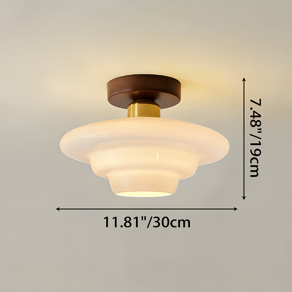 Scandinavische Walnoot Plafondlamp met Koperdetails – E27 LED – 28-32 cm