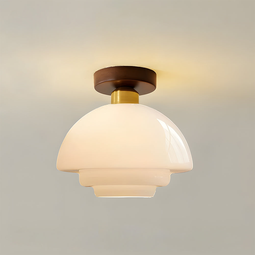 Scandinavische Walnoot Plafondlamp met Koperdetails – E27 LED – 28-32 cm