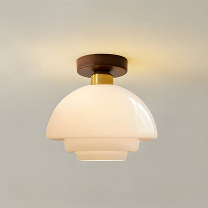 Scandinavische Walnoot Plafondlamp met Koperdetails – E27 LED – 28-32 cm