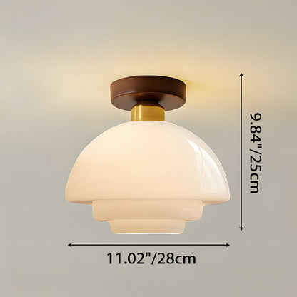 Scandinavische Walnoot Plafondlamp met Koperdetails – E27 LED – 28-32 cm