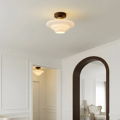 Scandinavische Walnoot Plafondlamp met Koperdetails – E27 LED – 28-32 cm