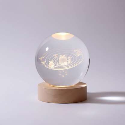 AstroGlobe 3D Lamp – Bolvormige Houten Tafellamp met Warm LED Licht en Planetenontwerp