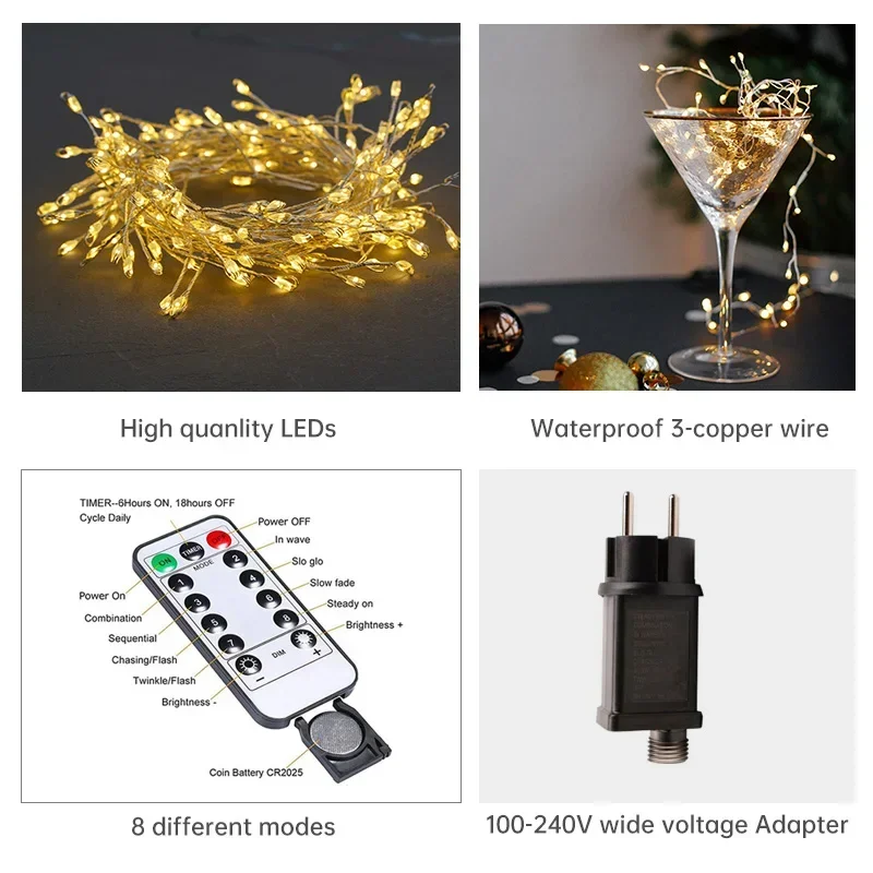 Buigbare LED-lichtsnoer met zilverdraad – Tot 1000 LEDs, IP44 voor binnen en buiten
