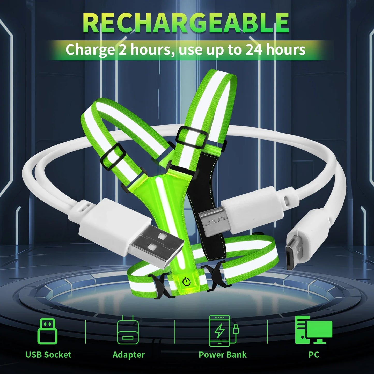 LED Hardloopvest – Oplaadbaar Veiligheidsvest met Reflecterende Strips