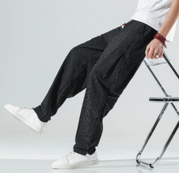 Linnen Zomerbroek met Krijtstreep - Elastische Taille Heren